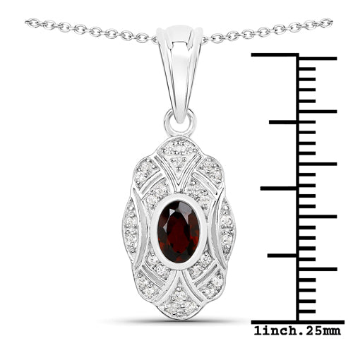 0.63 Carat Genuine Garnet and White Topaz Pendant in Sterling Silver