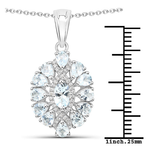1.89 Carat Genuine Aquamarine & White Topaz Pendant in Sterling Silver