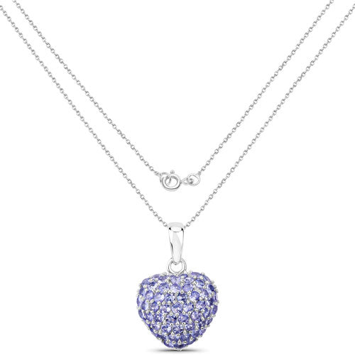 Colgante de Corazón de Tanzanita Genuina de 7.00 Quilates en Plata Esterlina