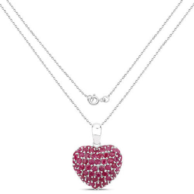 8.58 Carat Genuine Ruby Heart Pendant in Sterling Silver