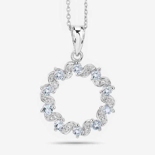 Pendentif en aigue-marine et topaze blanche de 1,10 carat en argent sterling