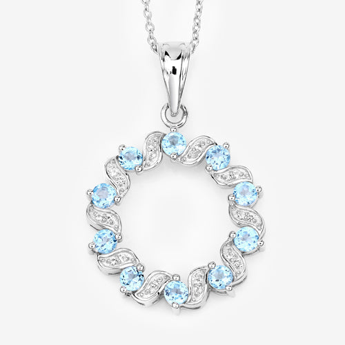 1.30 Carat Swiss Blue Topaz & White Topaz Pendant in Sterling Silver