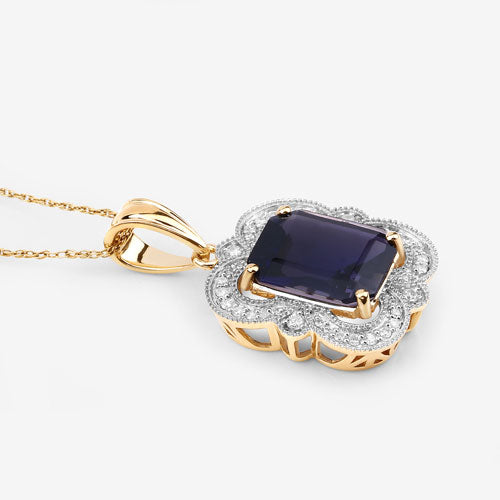 Pendentif en or jaune 14K avec iolite de 4,07 carats et diamants