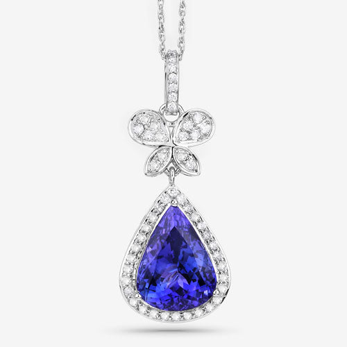 Pendentif en Tanzanite et Diamant Blanc de 5,54 Carats en Or Blanc 18K