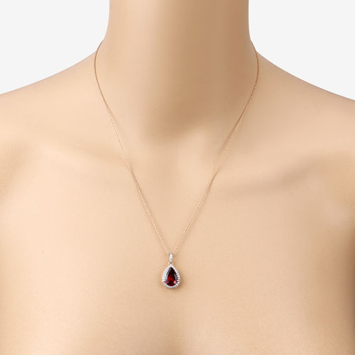 3.29 Carat Genuine Rhodolite and White Diamond Pendant in 14K Rose Gold