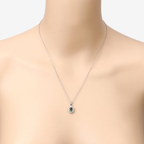 Colgante de Tourmalina Verde y Diamante de 1.39 Quilates en Oro Blanco de 14K