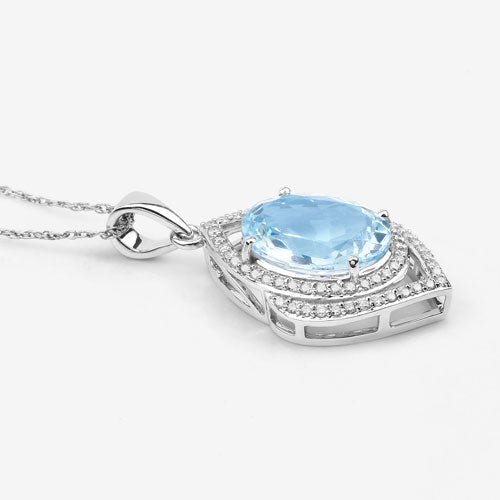 Colgante de Aguamarina y Diamante de 3.82 Quilates en Oro Blanco de 14K