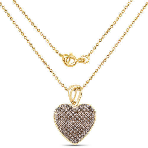 Colgante en Forma de Corazón Baño de Oro Amarillo de 14K con Diamantes Champagne