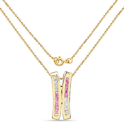 Pendentif en saphir rose et saphir blanc plaqué or jaune 14K