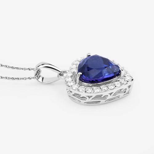 3.74 Carat Genuine Tanzanite and White Diamond Pendant in 14K White Gold