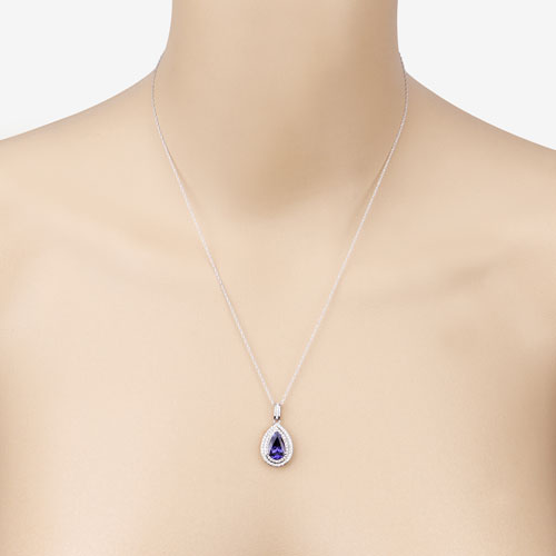 2.56 Carat Genuine Tanzanite and White Diamond Pendant in 14K White Gold