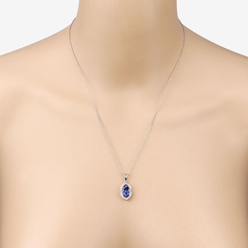 Colgante de Tanzanita y Diamante Blanco de 2.44 Quilates en Oro Blanco de 14K