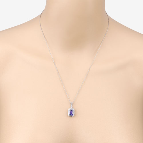 Pendentif en tanzanite véritable de 2,56 carats et diamants blancs en or blanc 14K