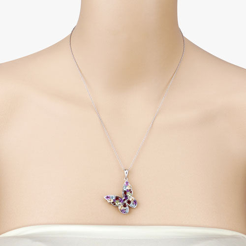 Pendentif papillon multi-stones de 3,80 carats en argent sterling