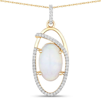 3.59 Carat Genuine Ethiopian Opal & Diamond 14K Gold Pendant