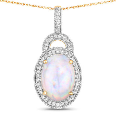 Colgante de Ópalo Etíope y Diamante Blanco de 3.30 Quilates