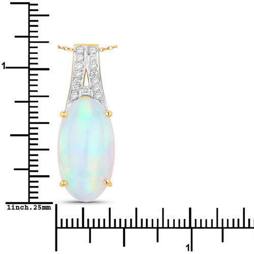 7.57 Carat Genuine Ethiopian Opal & Diamond 14K Yellow Gold Pendant
