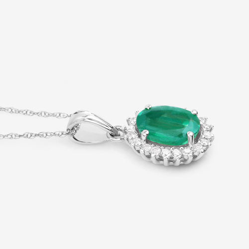 Colgante de Esmeralda Zambiana y Diamante de 1.36 Quilates en Oro Blanco de 10K