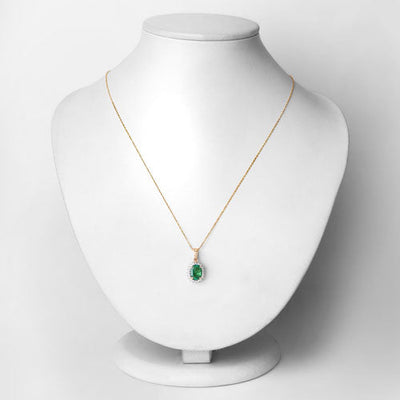 1.36 Carat Genuine Zambian Emerald and Diamond Pendant in 10K Gold