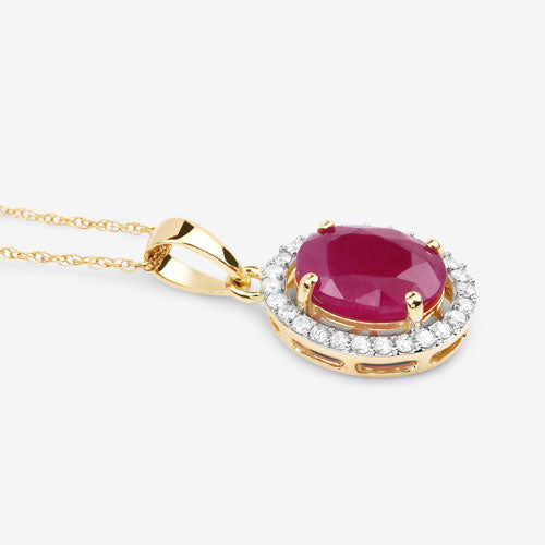 2.51 Carat Genuine Ruby and White Diamond Pendant in 10K Yellow Gold