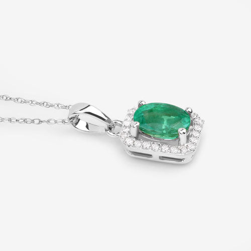 Colgante de Esmeralda Zambiana y Diamante de 0.83 Quilates en Oro Blanco de 10K