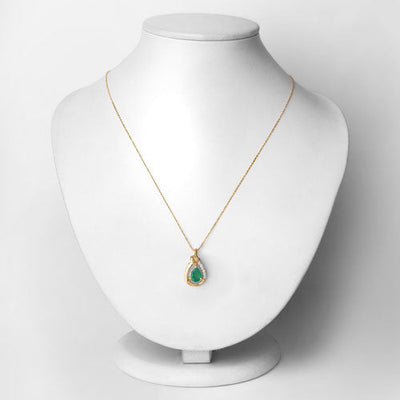 1.18 Carat Genuine Zambian Emerald and White Diamond Pendant in 10K Gold