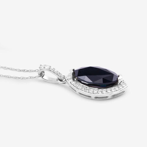 Pendentif en or blanc 10K avec saphir bleu de 2,27 carats et diamants