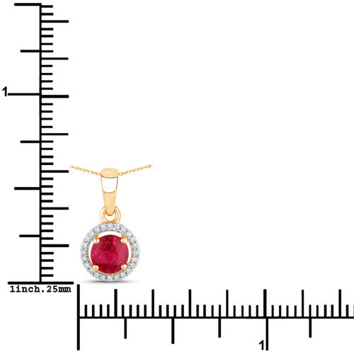 Pendentif en rubis véritable de 0,62 carat et diamants blancs en or jaune 14 carats