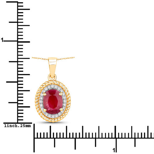 Pendentif en or jaune 14K avec rubis véritable de 1,55 carat et diamants blancs