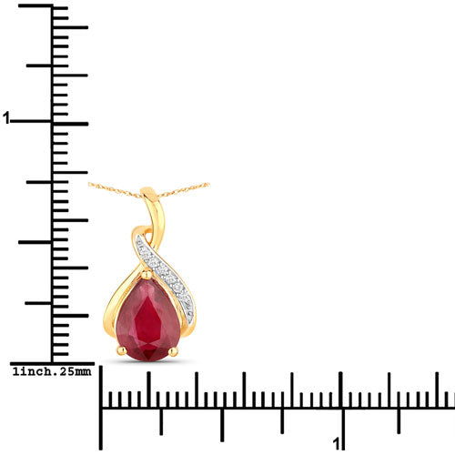 1.98 Carat Genuine Ruby and White Diamond Pendant in 14K Yellow Gold