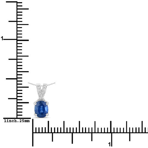 0.71 Carat Genuine Blue Sapphire and White Diamond Pendant in 14K White Gold
