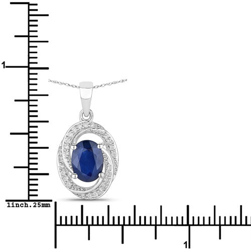 Pendentif en saphir bleu véritable de 1,71 carat et diamants blancs en or blanc 14K