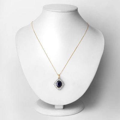 6.44 Carat Genuine Blue Sapphire and White Diamond Pendant