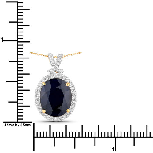 6.58 Carat Blue Sapphire & Diamond 14K Yellow Gold Pendant