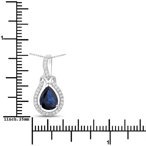 Pendentif en or blanc 14K avec saphir bleu de 1,48 carat et diamants
