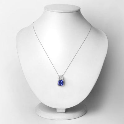 4.30 Carat Genuine Tanzanite and White Diamond Pendant in 14K White Gold