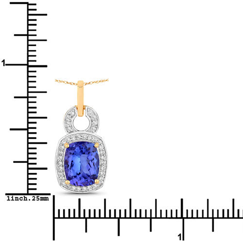 2.23 Carat Genuine Tanzanite and Diamond 14K Yellow Gold Pendant