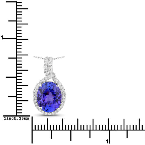 3.21 Carat Genuine Tanzanite and White Diamond Pendant in 14K White Gold