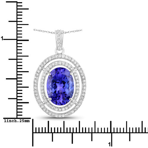 4.90 Carat Genuine Tanzanite and White Diamond Pendant in 14K White Gold