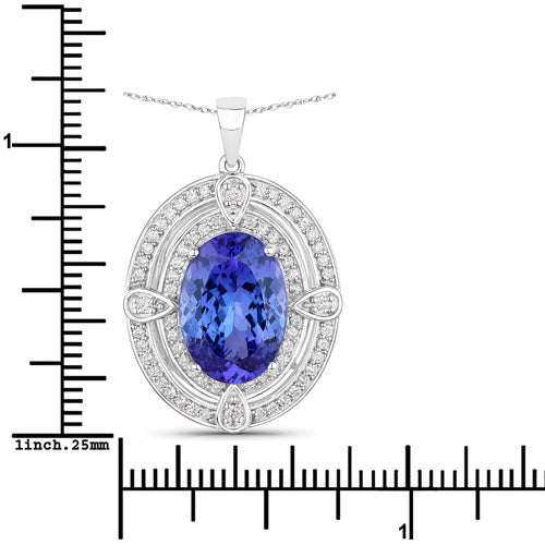 Pendentif en tanzanite véritable de 5,91 carats et diamants blancs en or blanc 14K