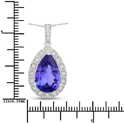 3.13 Carat Genuine Tanzanite and White Diamond Pendant in 14K White Gold