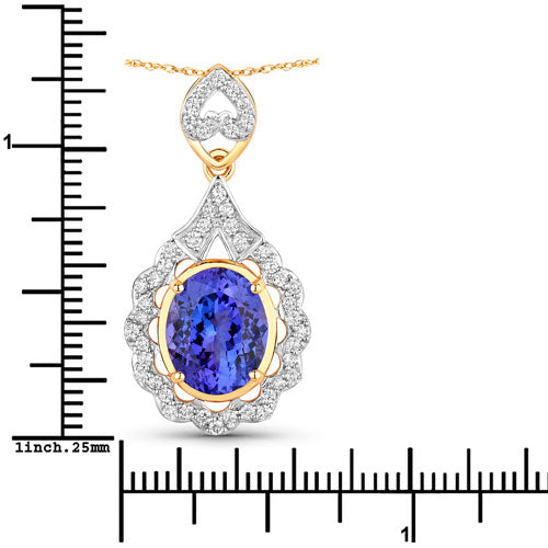 Pendentif en Tanzanite et Diamant Blanc de 4,40 Carats en Or Jaune 14 Carats