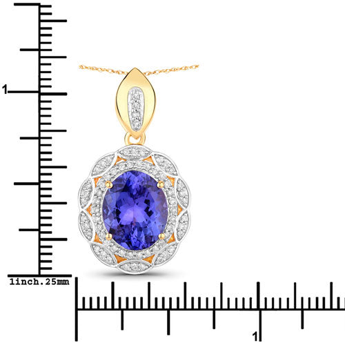 4.13 Carat Genuine Tanzanite & White Diamond 14K Yellow Gold Pendant