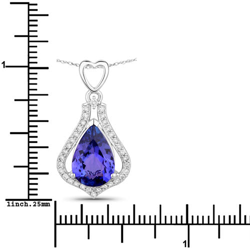 3.30 Carat Genuine Tanzanite & Diamond 14K White Gold Pendant