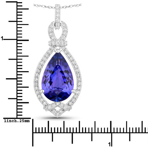 Pendentif en Or Blanc 14K avec Tanzanite et Diamants de 7,11 Carats