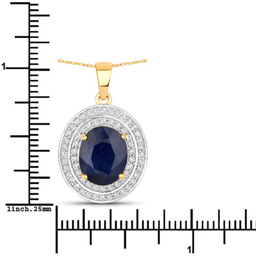 Pendentif en or jaune 14K avec saphir bleu de 4,82 carats et diamants