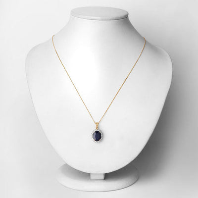 4.63 Carat Blue Sapphire & Diamond 14K Yellow Gold Pendant