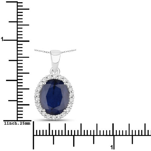Pendentif en or blanc 14K avec saphir bleu et diamants de 4,63 carats