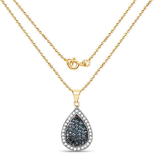 Pendentif en Diamant Bleu et Blanc Plaqué Or Jaune 14K