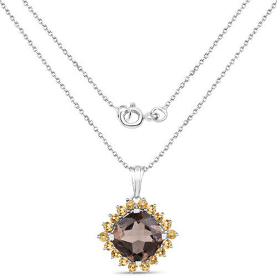 6.17 Carat Genuine Smoky Quartz and Citrine Pendant in Sterling Silver